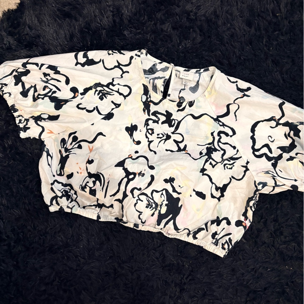 A New Day Puff-Sleeve Abstract Floral Blouse